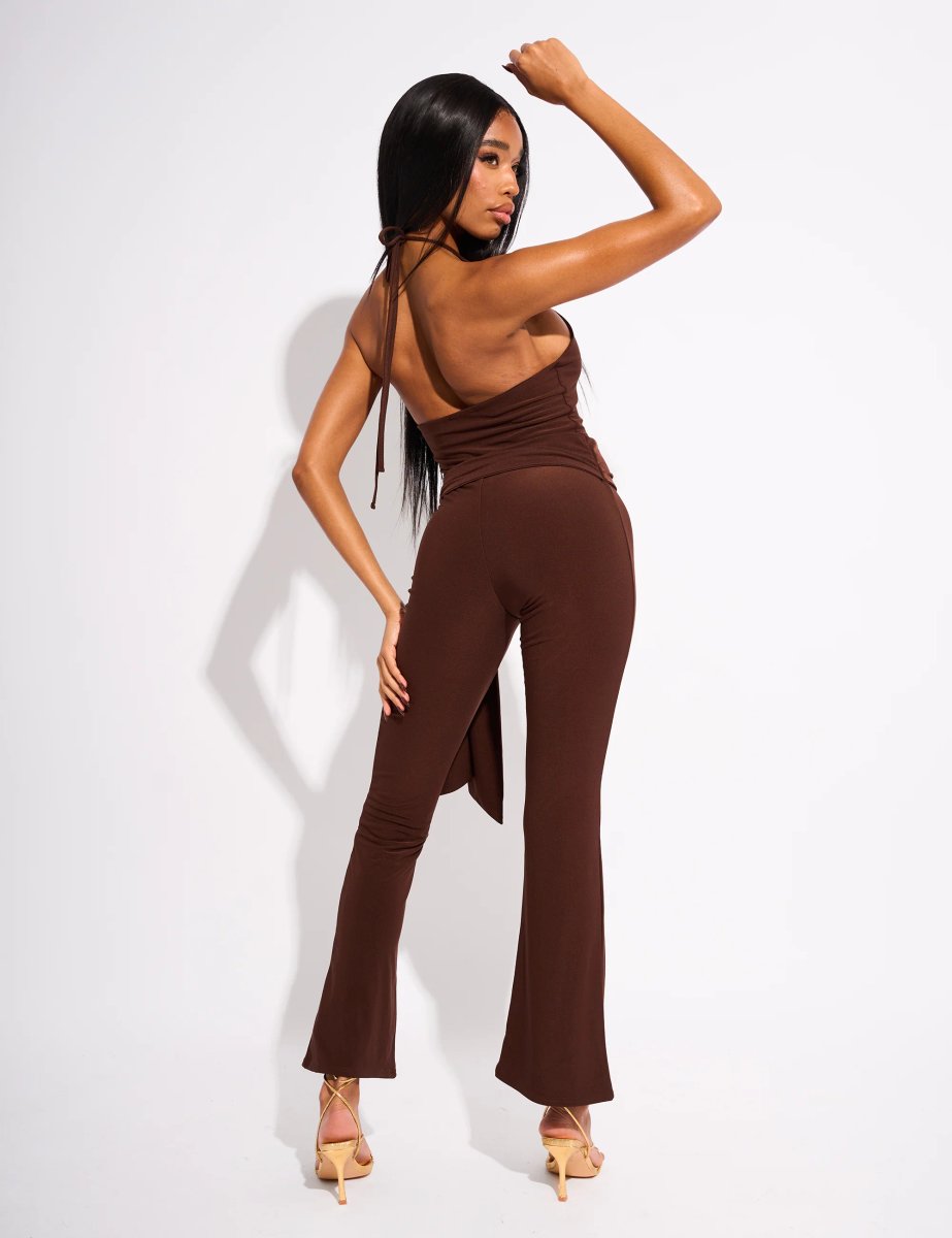 Public Desire Tie Back Belted Jumpsuit Chocolate - 3