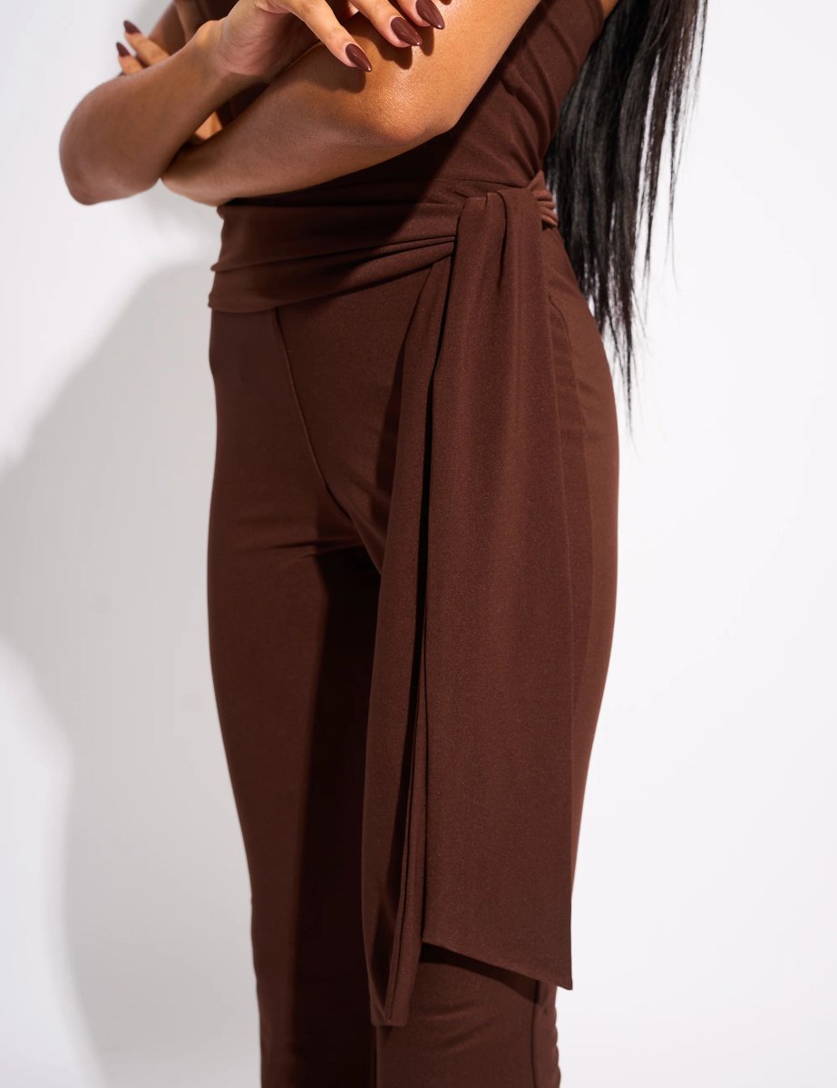 Public Desire Tie Back Belted Jumpsuit Chocolate - 4