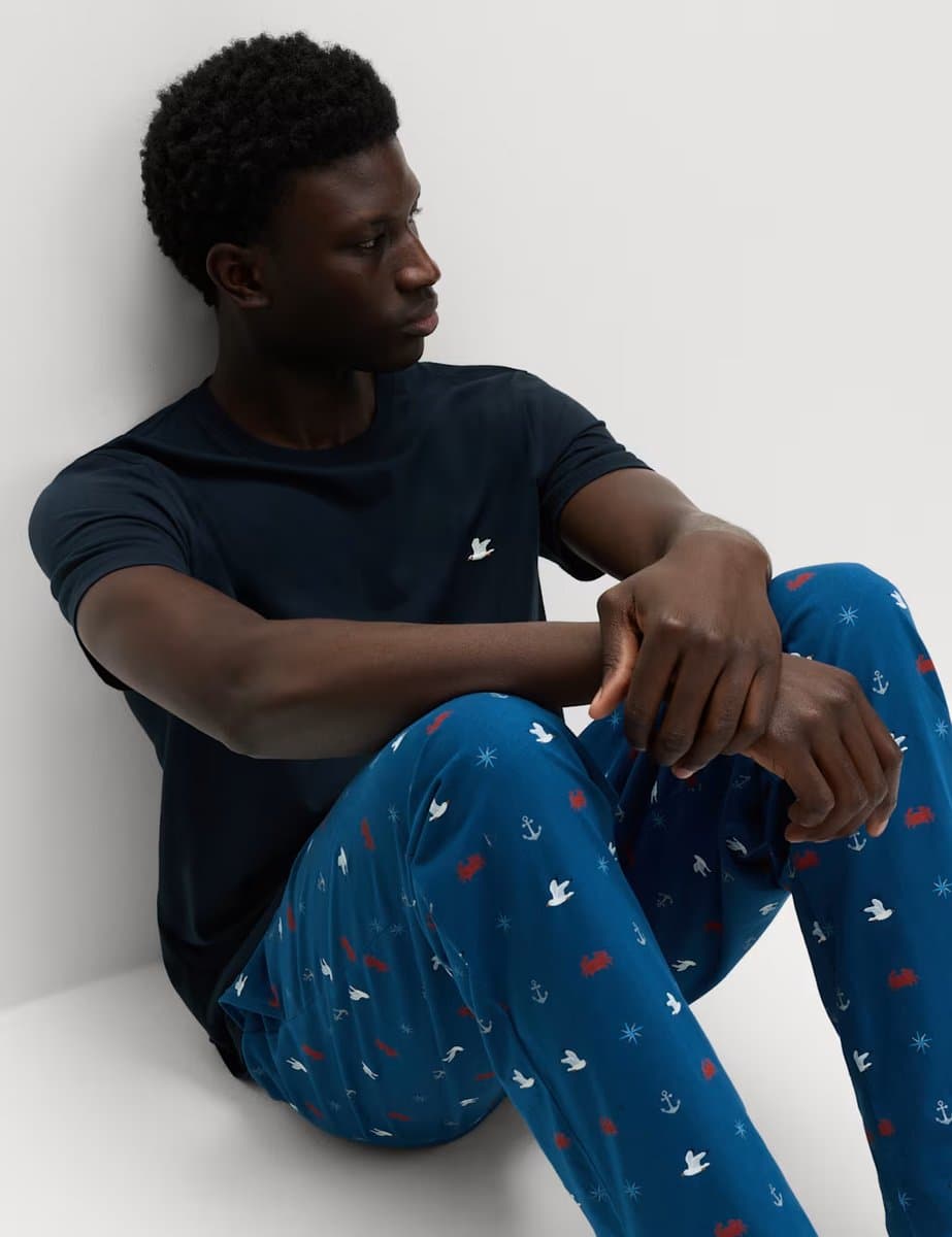 Marks & Spencer M&S Pure Cotton Nautical Print Pyjama Set Navy Mix