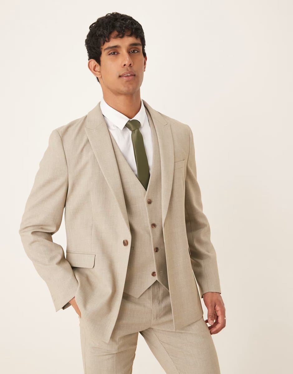 ASOS ASOS DESIGN slim suit jacket in light grey melange texture