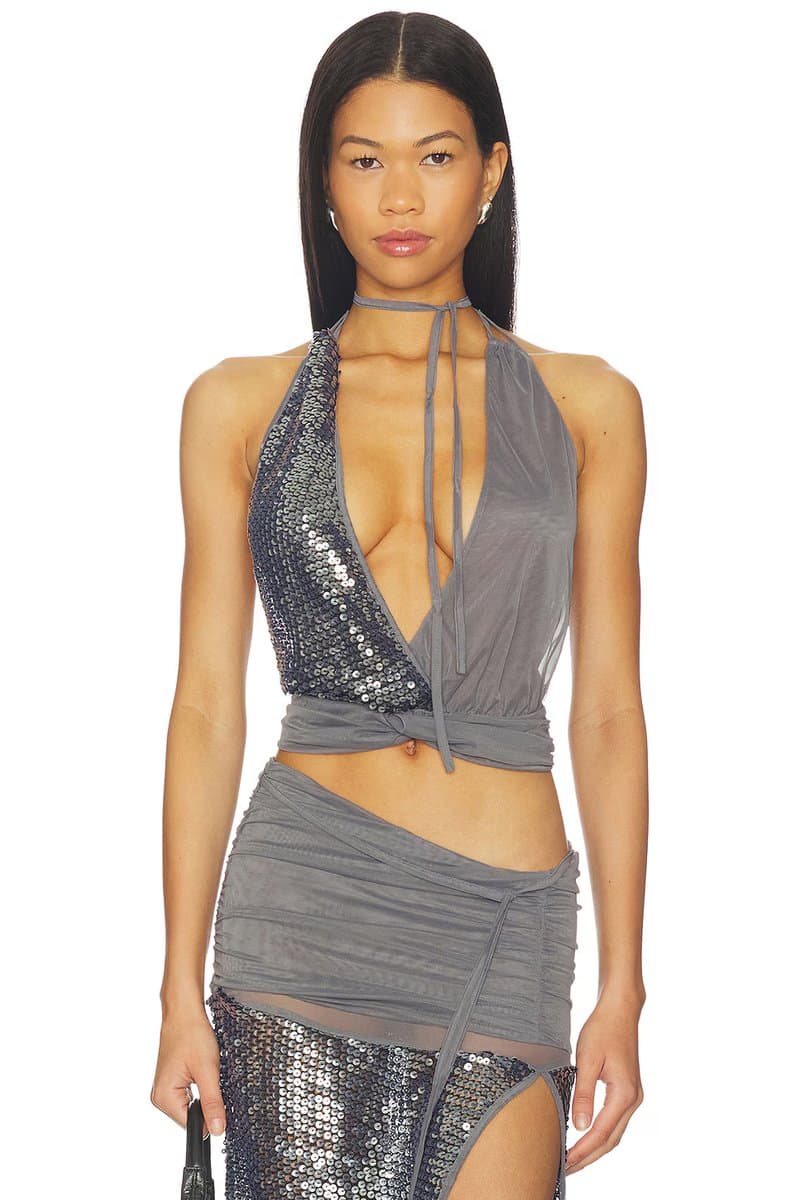 revolve Sequin Mesh Twist Top