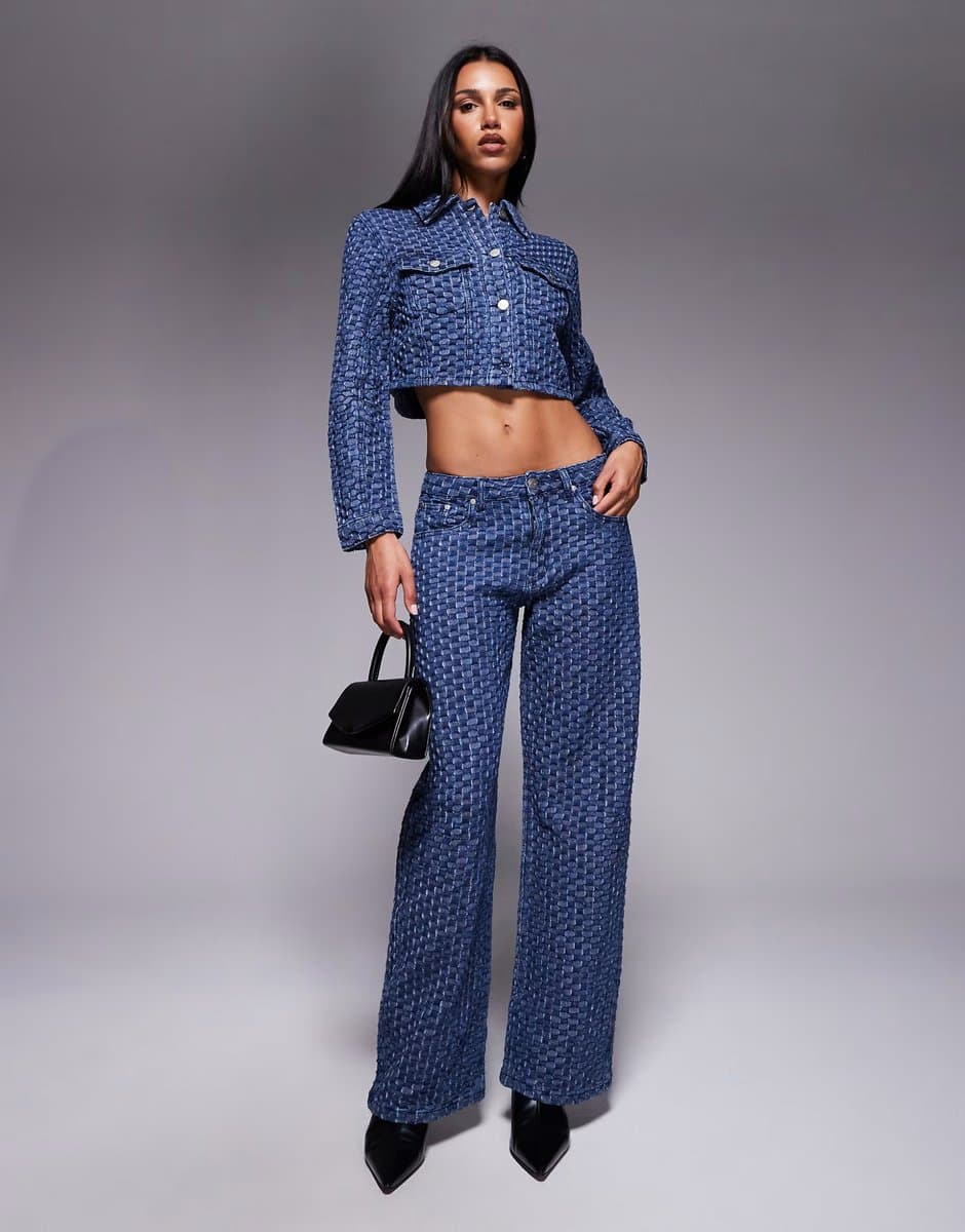 ASOS Liquor N Poker cropped denim jacket & jean co-ord in bubble indigo