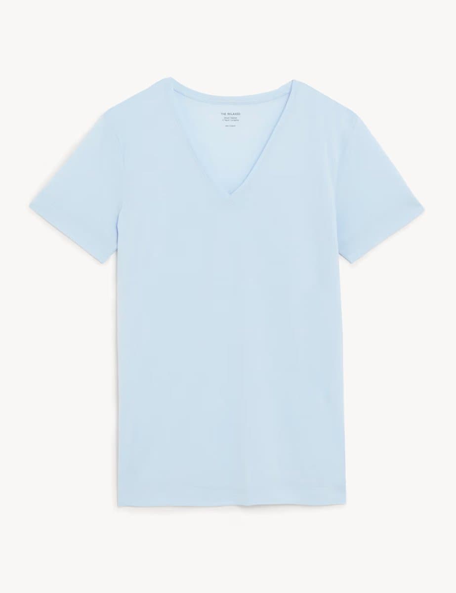 Marks & Spencer M&S Relaxed Longline V-Neck T-Shirt Ice Blue