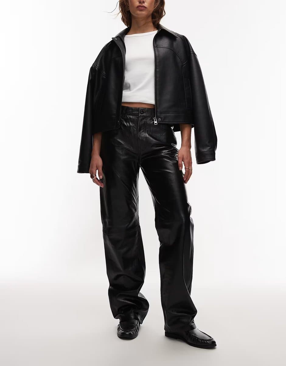 ASOS ASOS Mango Black Leather Straight Trousers
