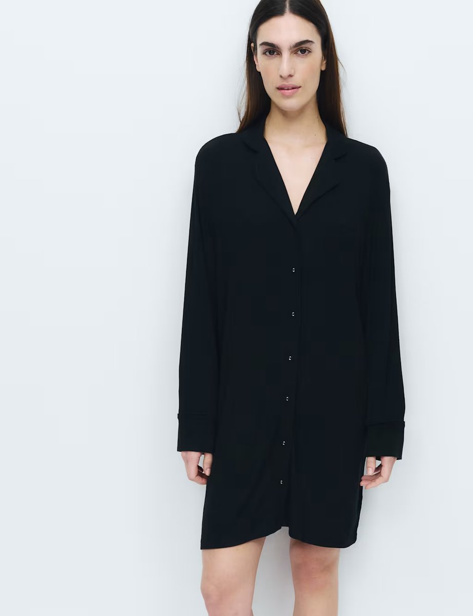 Marks & Spencer M&S Ribbed Revere Nightshirt Black - 3