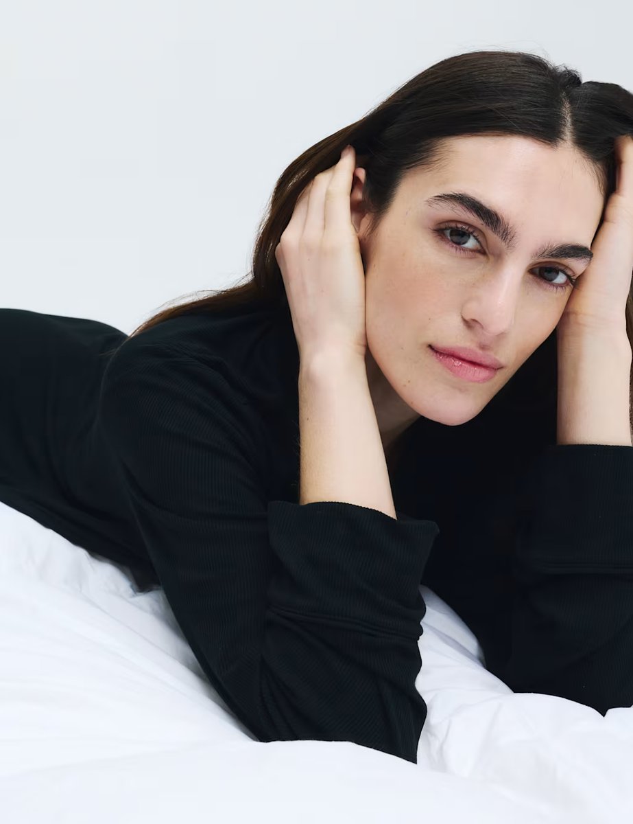 Marks & Spencer M&S Ribbed Revere Nightshirt Black - 4