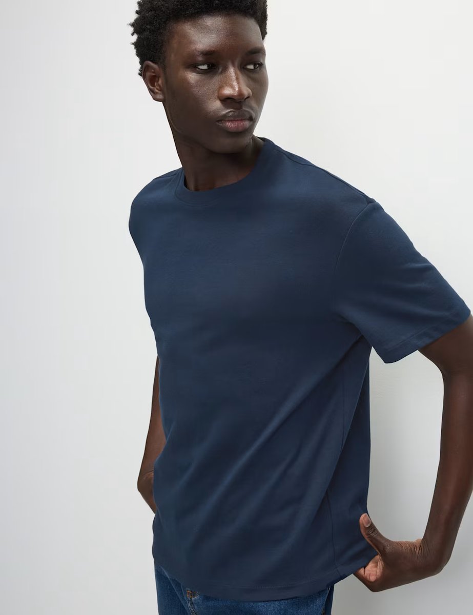 Marks & Spencer M&S Cotton Blend Ultimate Performance T-Shirt Dark Navy - 2