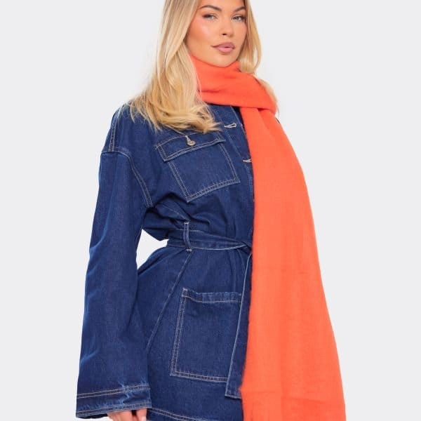 EGO Oversized Fringe Hem Detail Scarf In Orange, Women's Size UK One Size - 2