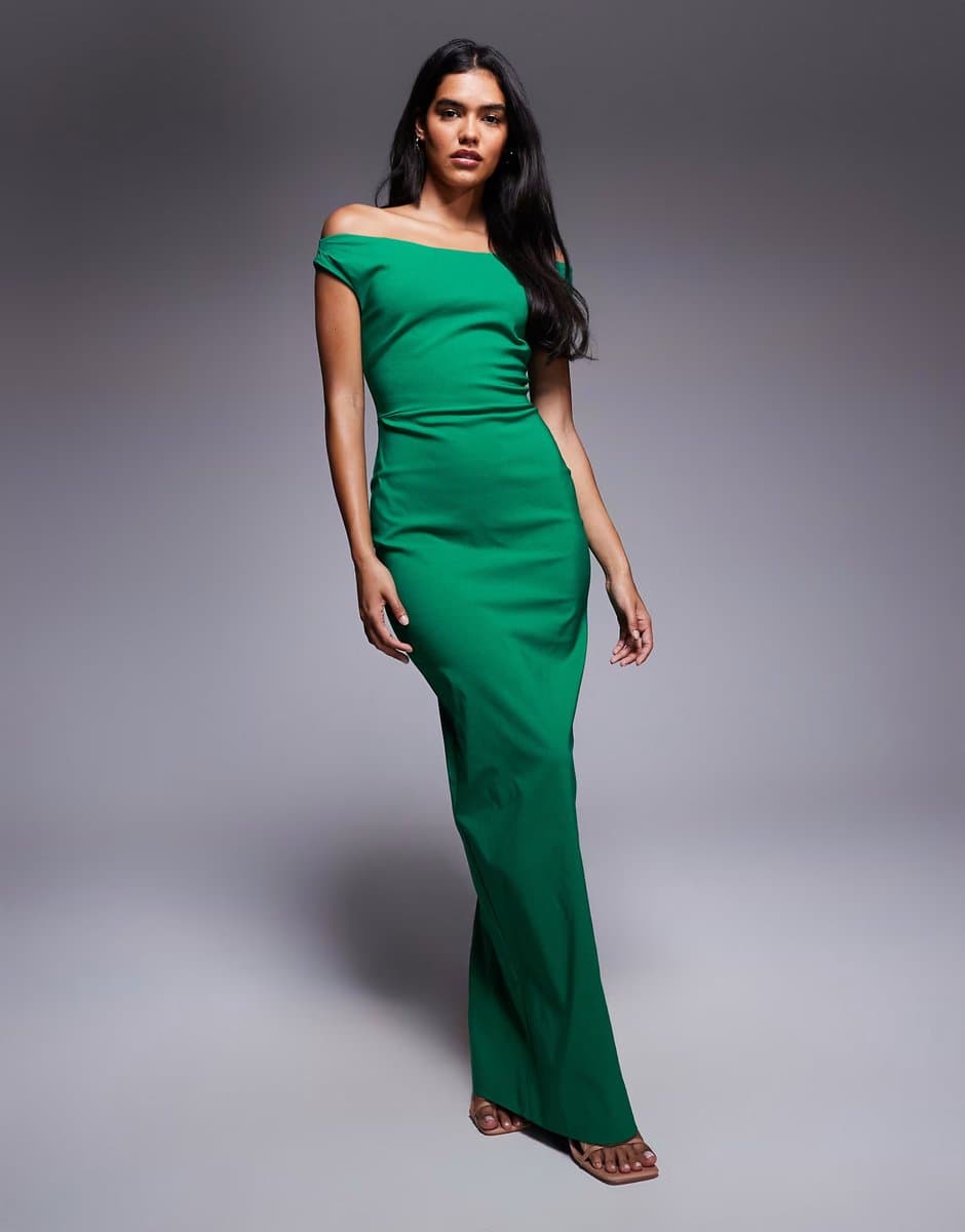 ASOS Vesper bengaline off shoulder maxi dress in emerald green