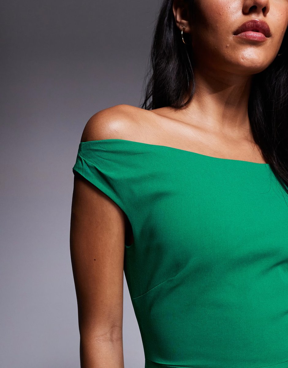 ASOS Vesper bengaline off shoulder maxi dress in emerald green - 3