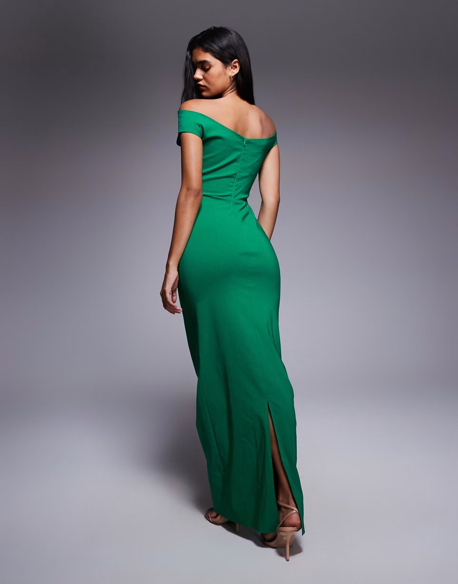 ASOS Vesper bengaline off shoulder maxi dress in emerald green - 4