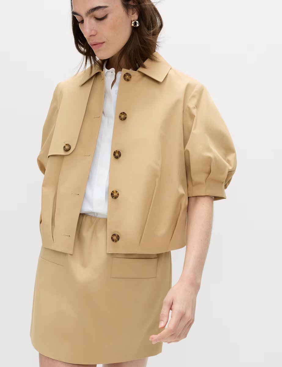 Marks & Spencer M&S Pure Cotton Balloon Sleeve Jacket Light Caramel - 2