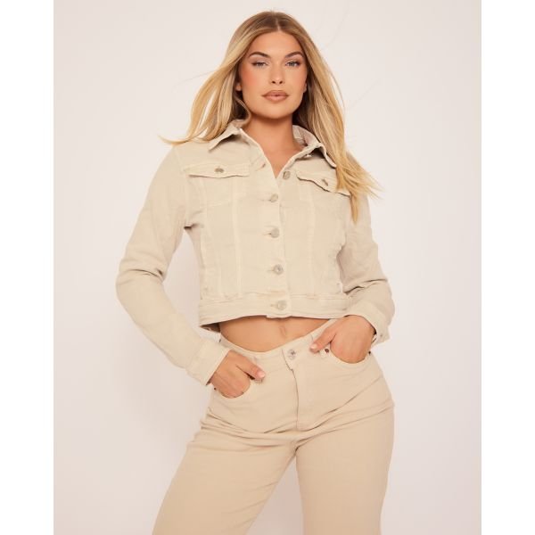 EGO Long Sleeve Button Detail Jacket In Stone Denim, Women's Size UK Large L - 2