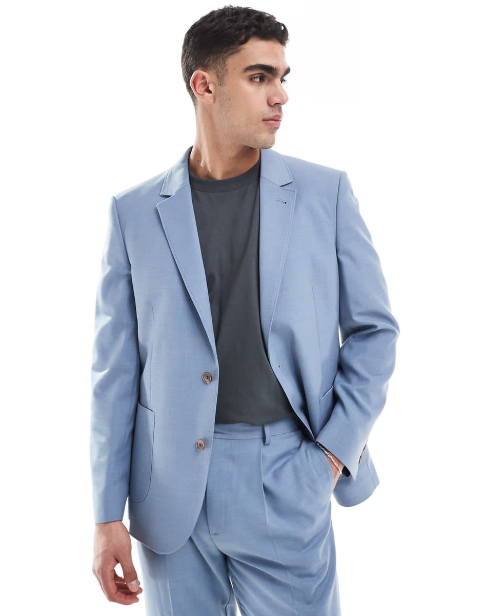 ASOS ASOS DESIGN Slim Cotton Blend Suit Jacket in Light Blue
