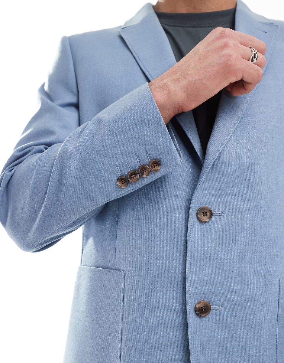 ASOS ASOS DESIGN slim cotton blend suit jacket in light blue - 2