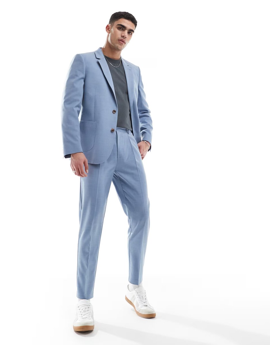 ASOS ASOS DESIGN slim cotton blend suit jacket in light blue - 3