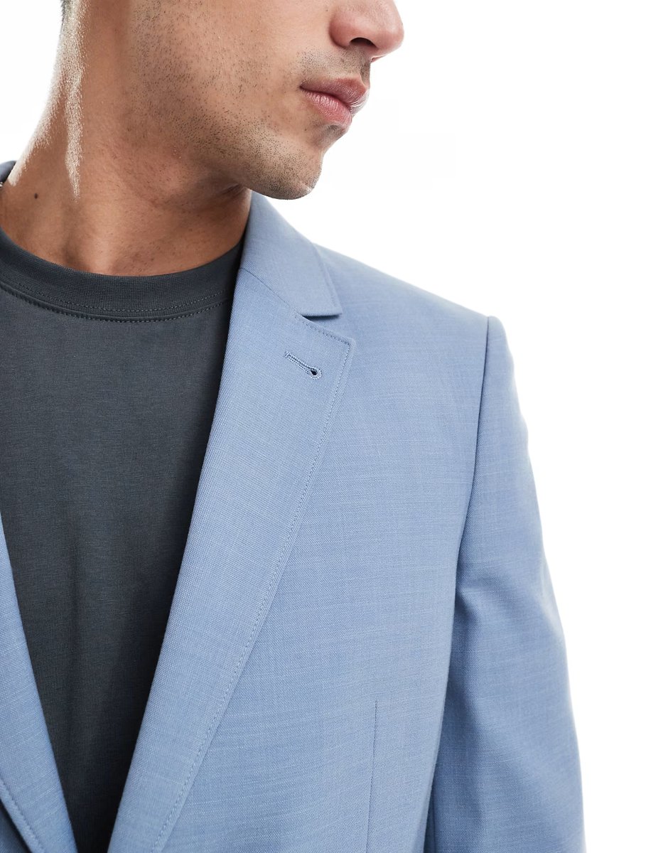 ASOS ASOS DESIGN slim cotton blend suit jacket in light blue - 4
