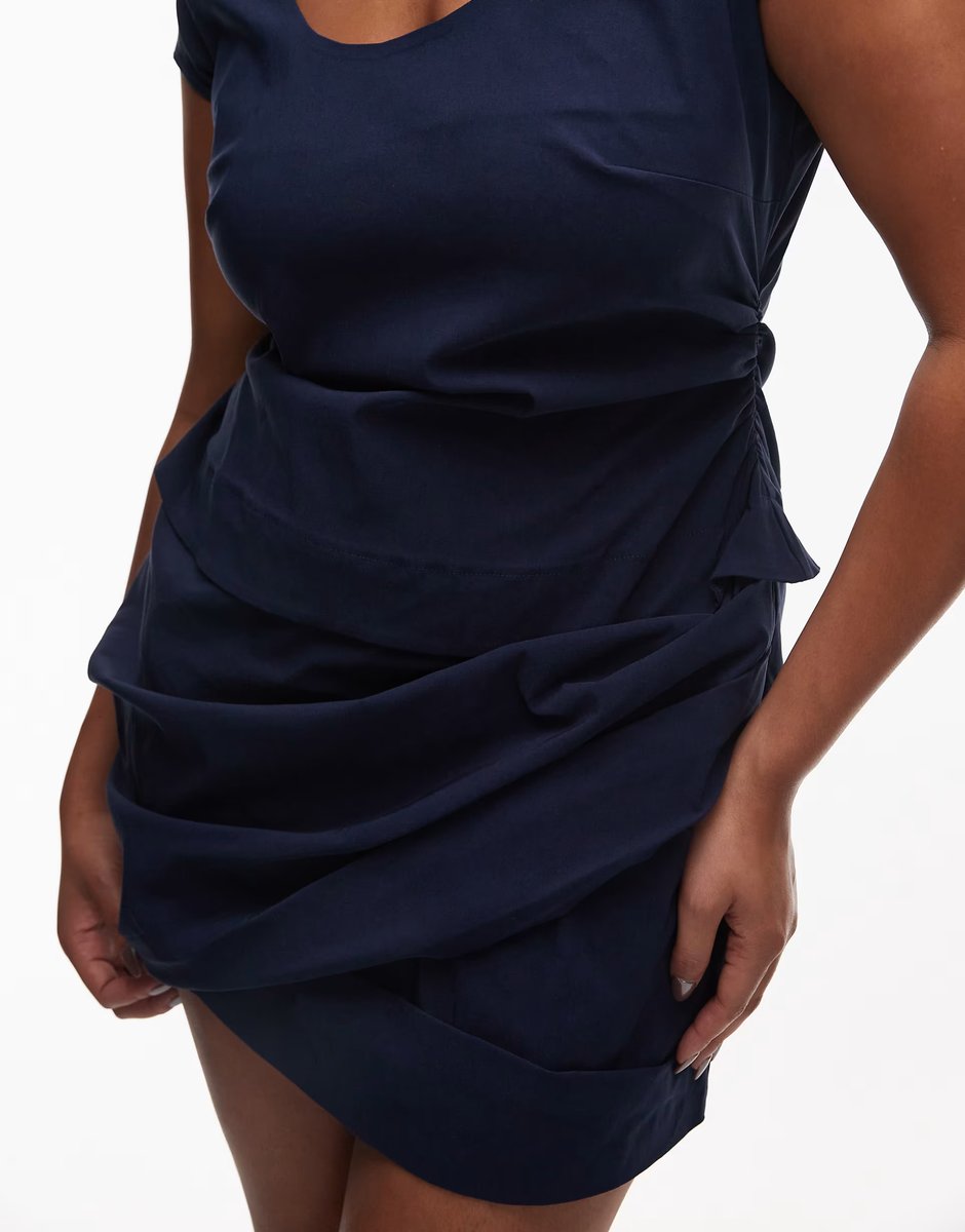 ASOS ASOS DESIGN Curve cap sleeve wrap skirt mini dress in Navy - 3