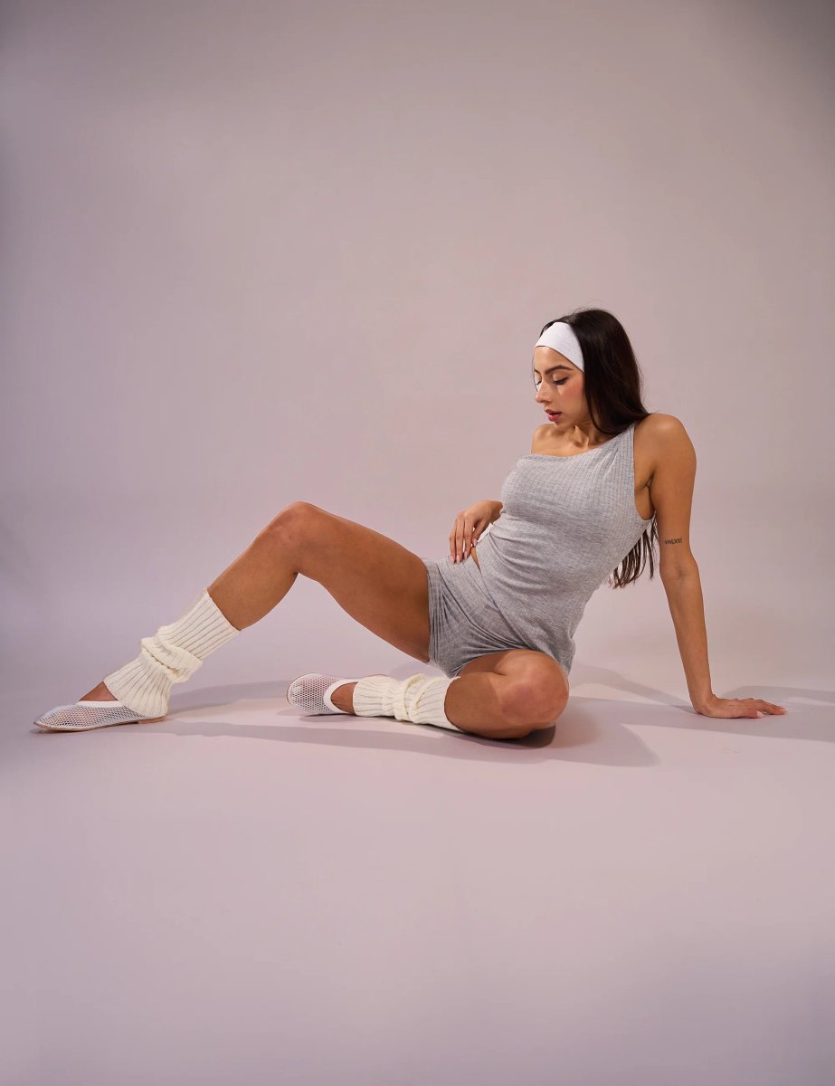 Public Desire Rib Asymmetric Twisted One Shoulder Top Grey - 3