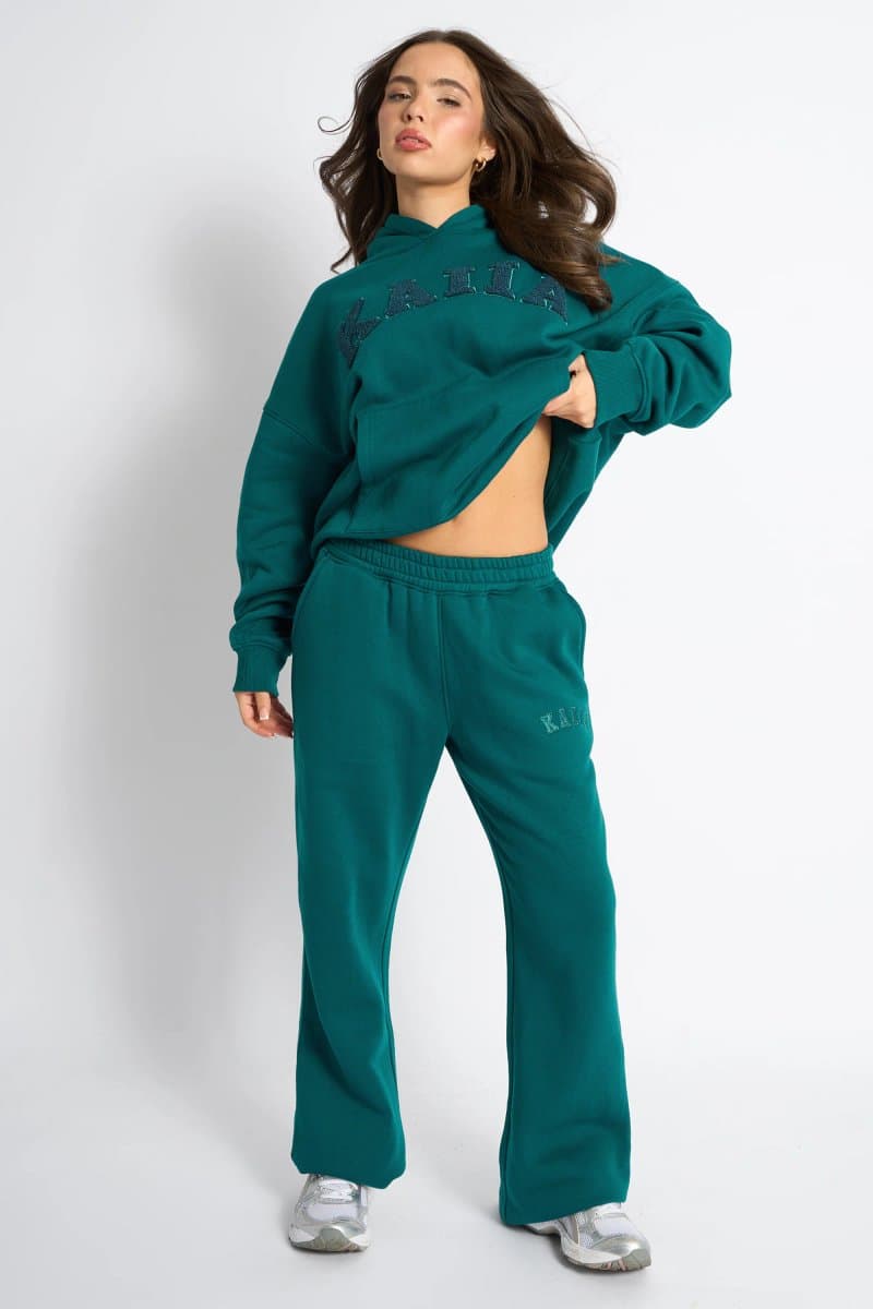 Kaiia Kaiia Logo Wide Leg Joggers Teal