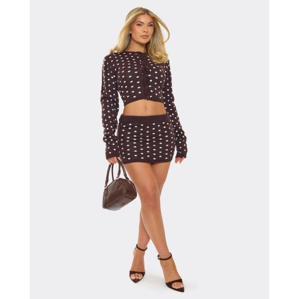 EGO Mid Rise Mini Skirt In Brown Polka Dot Knit, Women's Size UK Medium M - 2