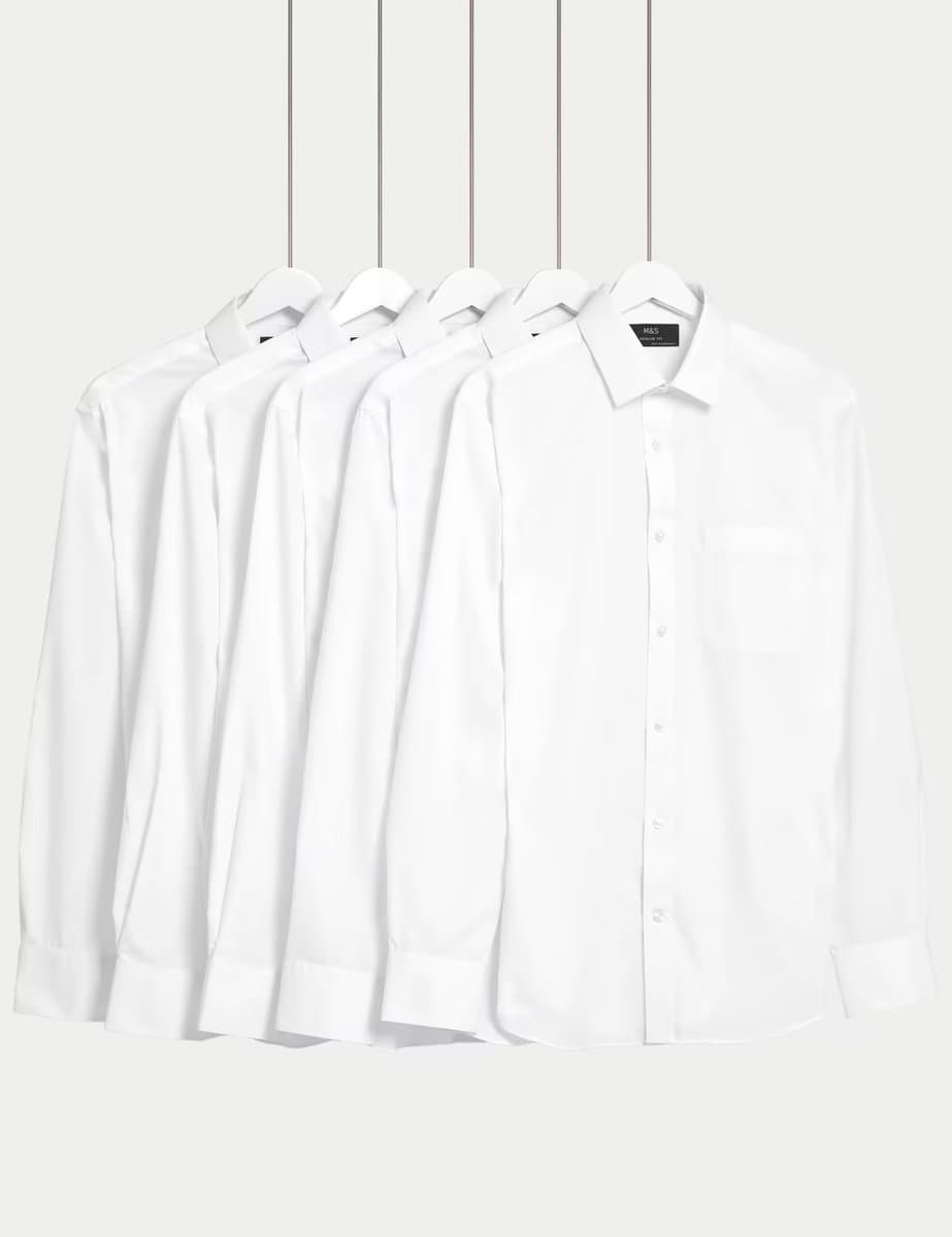 Marks & Spencer M&S 5 Pack Regular Fit Easy Iron Long Sleeve Shirts White Mix