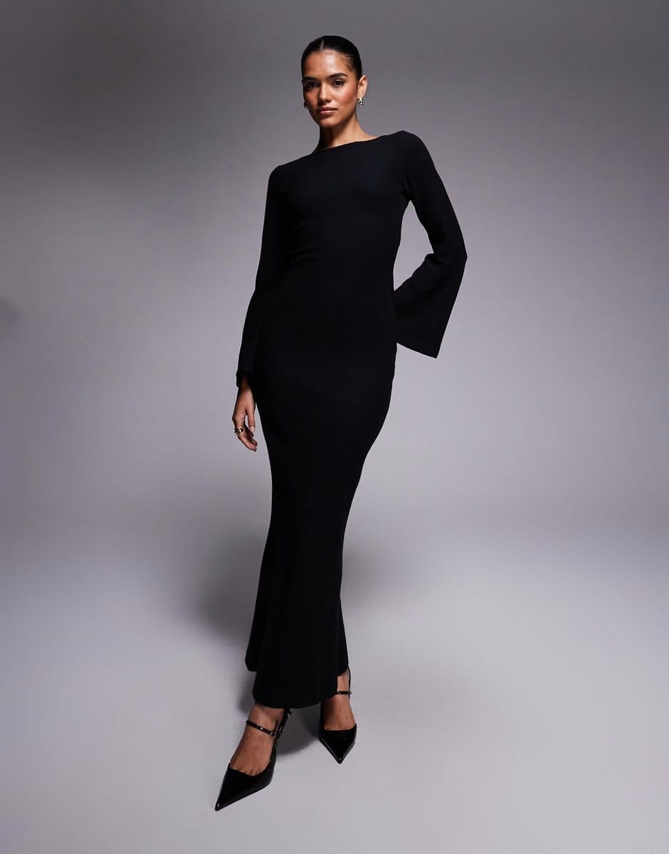 ASOS ASOS DESIGN maxi dress with open back and tie detail in black - 1
