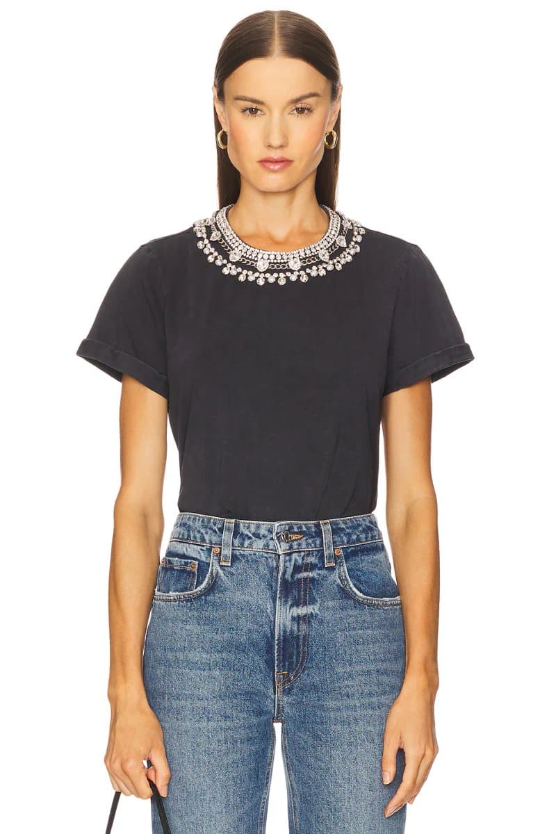 revolve Revolve Necklace Washed Shrunken Tee in Washed Black