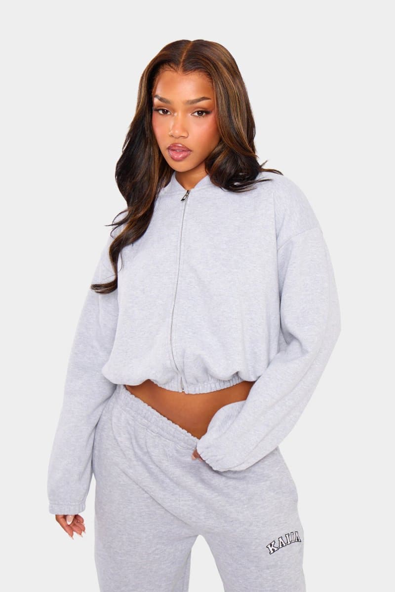 Kaiia Kaiia Zip Through Bomber Style Sweatshirt Light Grey Marl