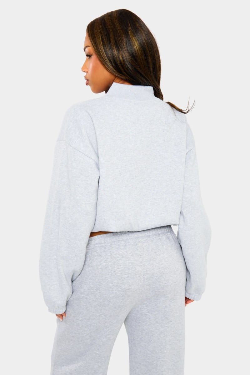 Kaiia Kaiia Zip Through Bomber Style Sweatshirt Light Grey Marl - 4
