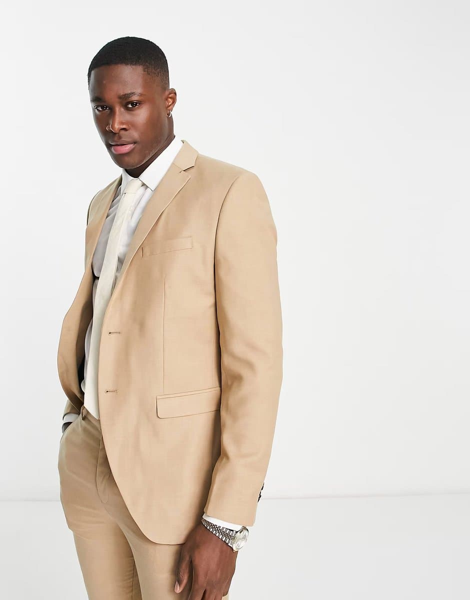 ASOS Jack & Jones Premium slim fit single breasted suit jacket in sand