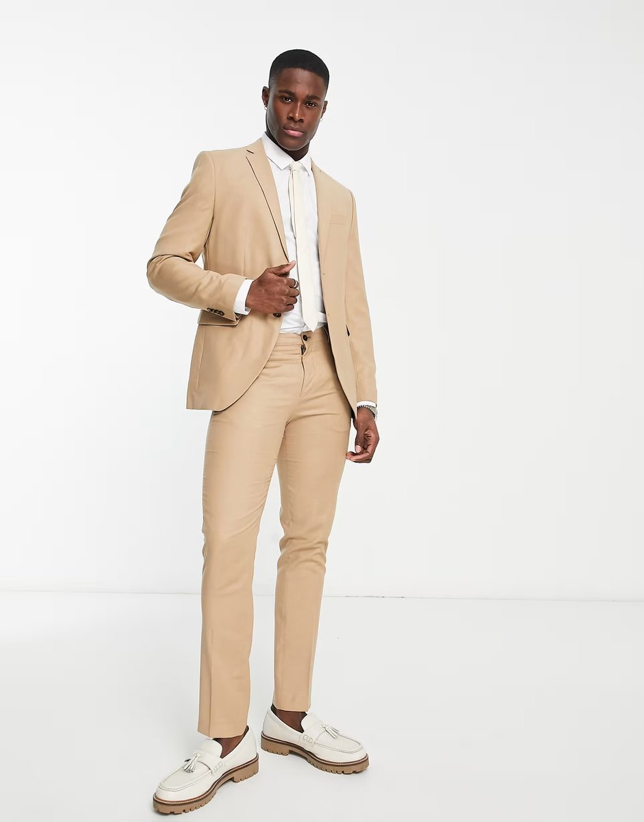 ASOS Jack & Jones Premium slim fit single breasted suit jacket in sand - 3