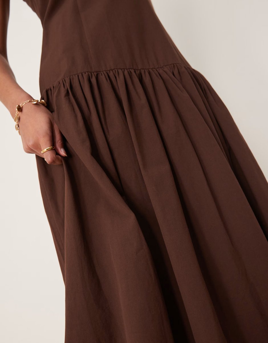 ASOS Ghospell drop hem midi dress in chocolate brown - 4
