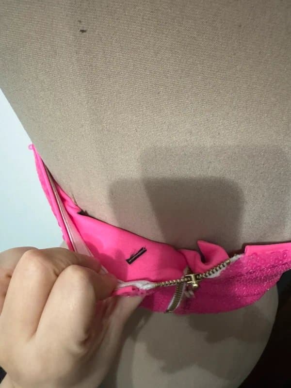 ASOS Design hot pink bubblegum barbie cropped corset v plunge zipper bandeau top sequin size S