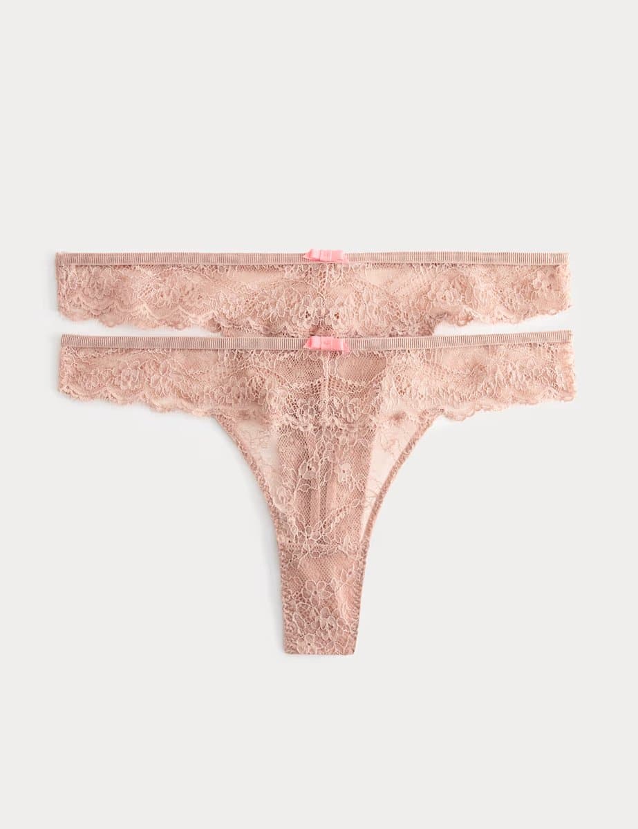 Marks & Spencer M&S 2 Pack Ida Lace Thongs Rose Quartz