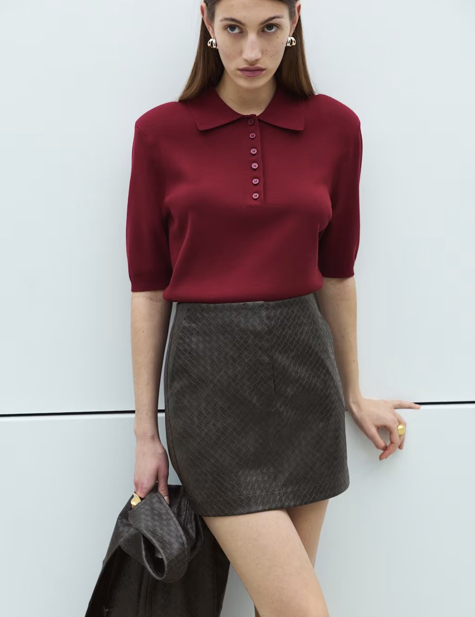 Marks & Spencer M&S Leather Look Woven Effect Mini A-Line Skirt Black - 1