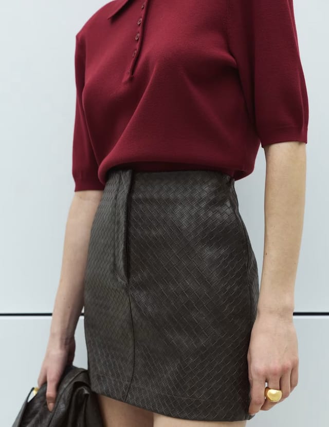 Marks & Spencer M&S Leather Look Woven Effect Mini A-Line Skirt Black - 3