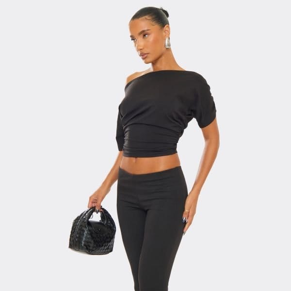 EGO Asymmetric Ruched Detail Top In Black, Women's Size UK 6 - 1