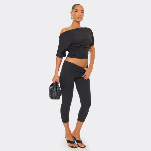 EGO Asymmetric Ruched Detail Top In Black, Women's Size UK 6 - 2