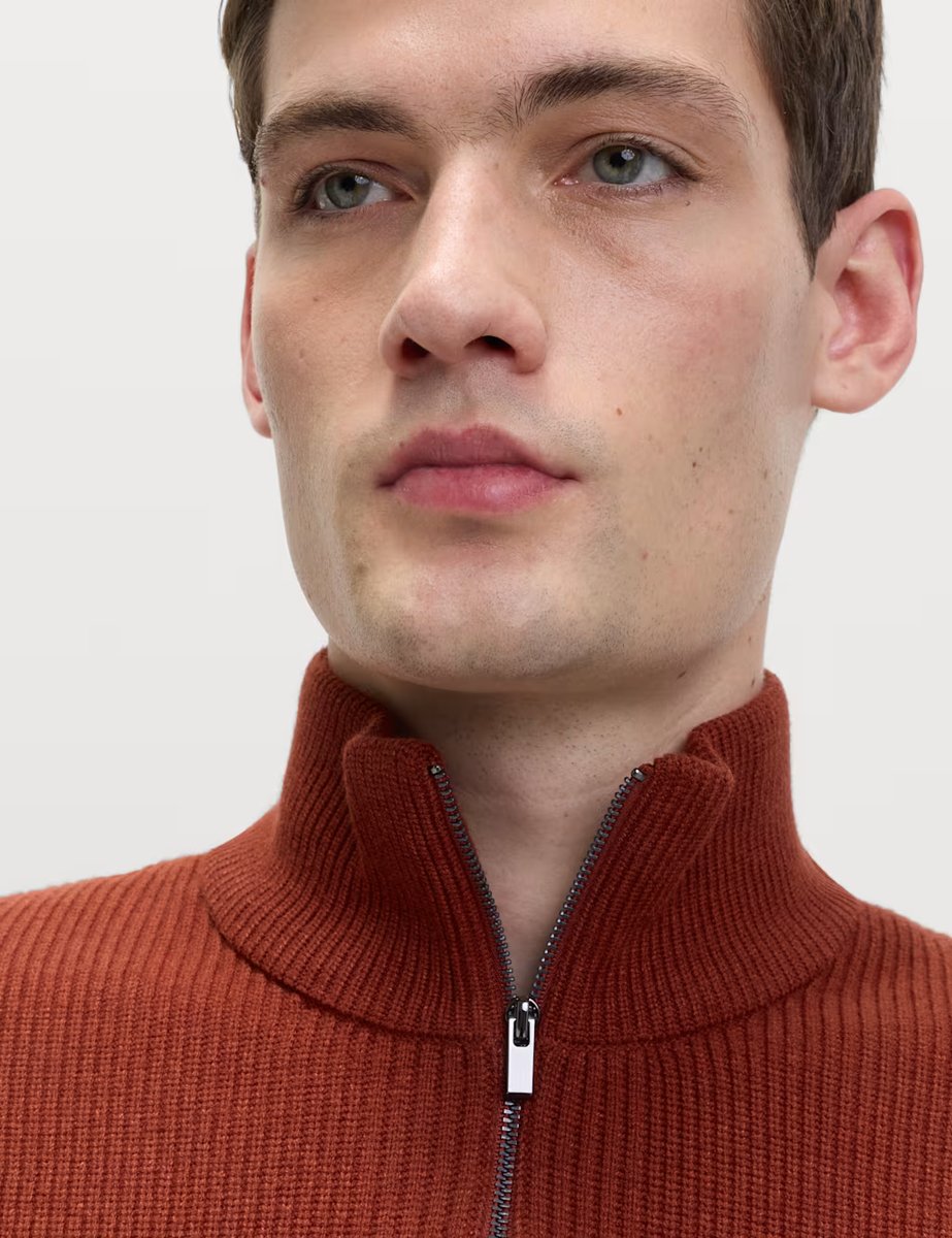 Marks & Spencer M&S Cotton Blend Ribbed Half Zip Jumper Paprika - 2