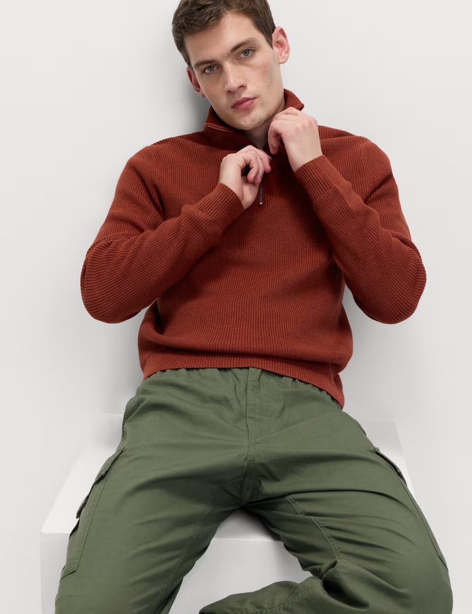 Marks & Spencer M&S Cotton Blend Ribbed Half Zip Jumper Paprika - 3