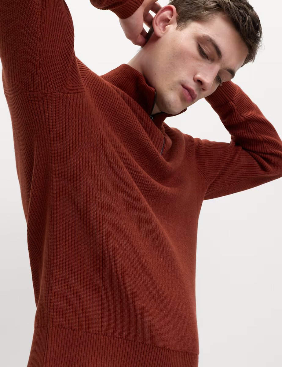 Marks & Spencer M&S Cotton Blend Ribbed Half Zip Jumper Paprika - 4