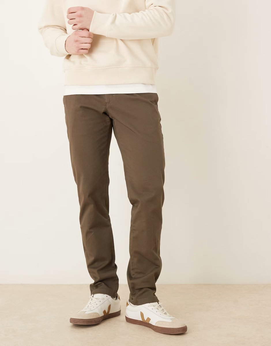 ASOS Mango Barna cotton rich straight tailored trouser in khaki - 1