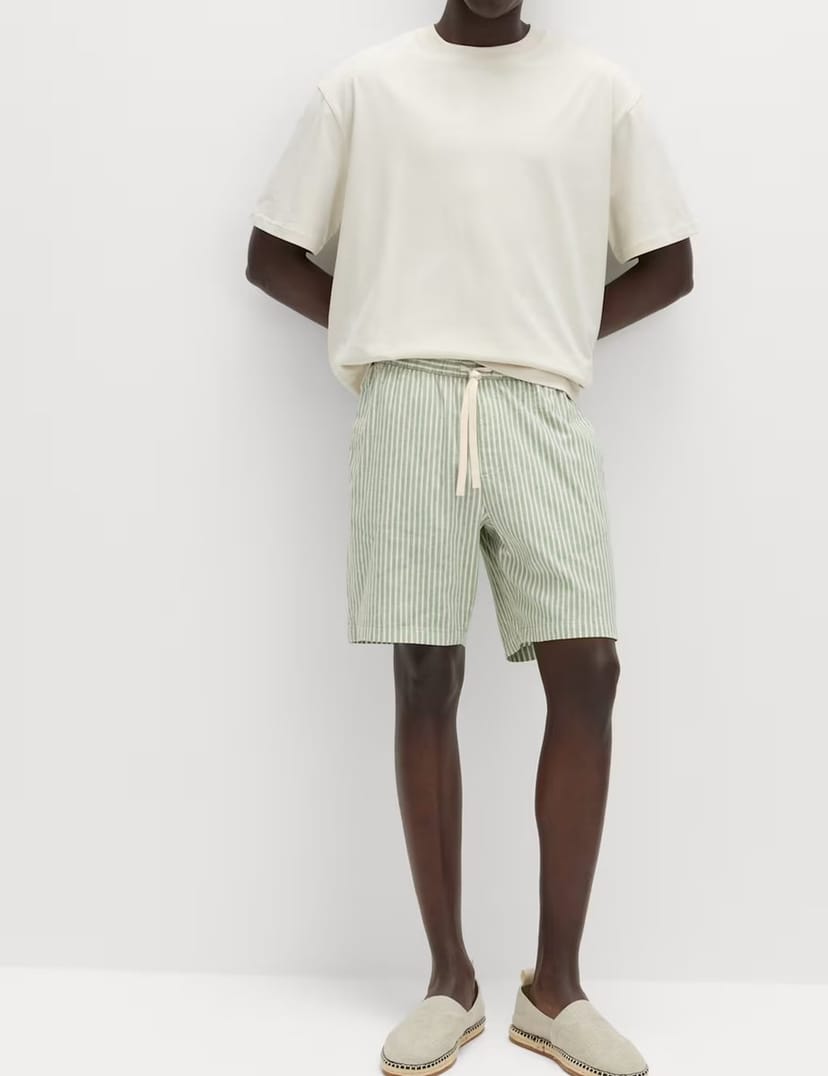 Marks & Spencer M&S Cotton Linen Blend Stretch Shorts Green Mix - 1