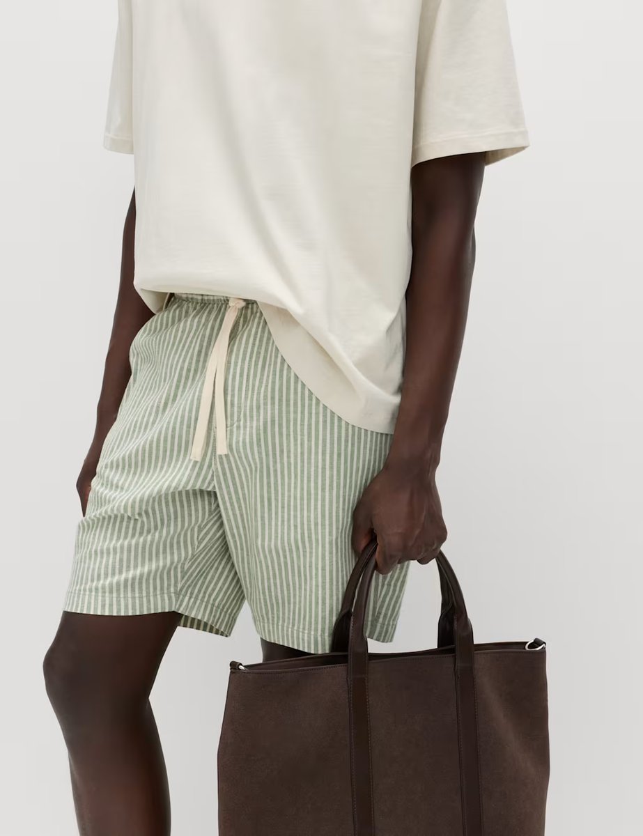 Marks & Spencer M&S Cotton Linen Blend Stretch Shorts Green Mix - 2