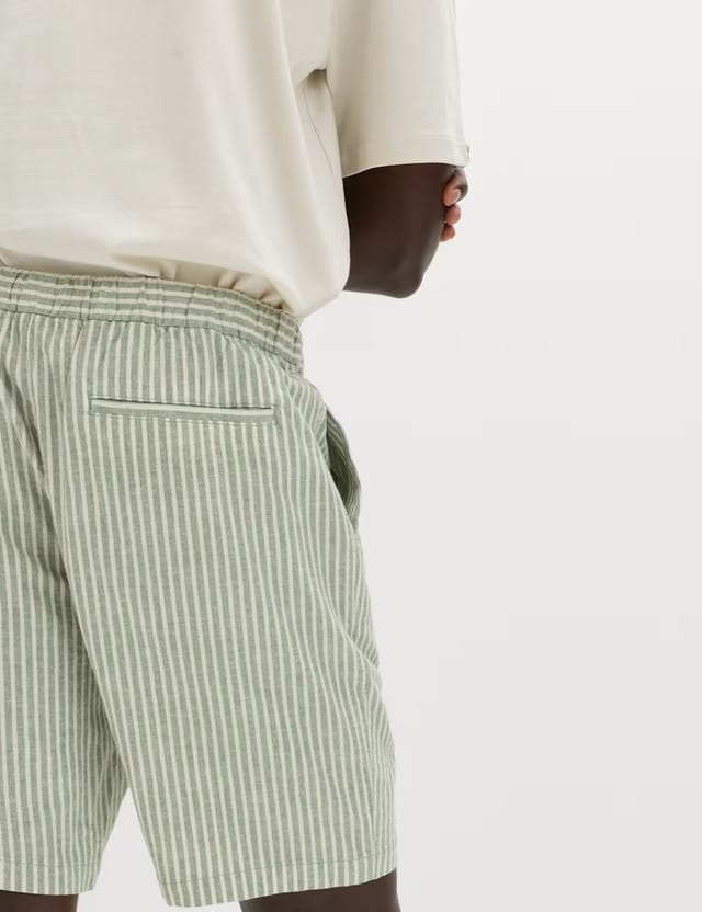 Marks & Spencer M&S Cotton Linen Blend Stretch Shorts Green Mix - 3
