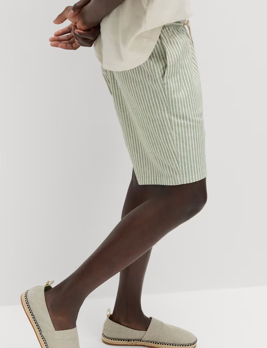 Marks & Spencer M&S Cotton Linen Blend Stretch Shorts Green Mix - 4