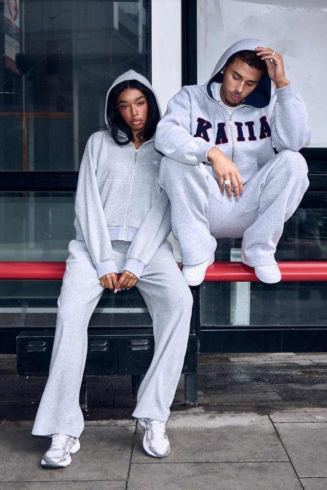Kaiia Kaiia Label Logo Supersoft Cropped Zip Through Hoodie Grey Marl - 3