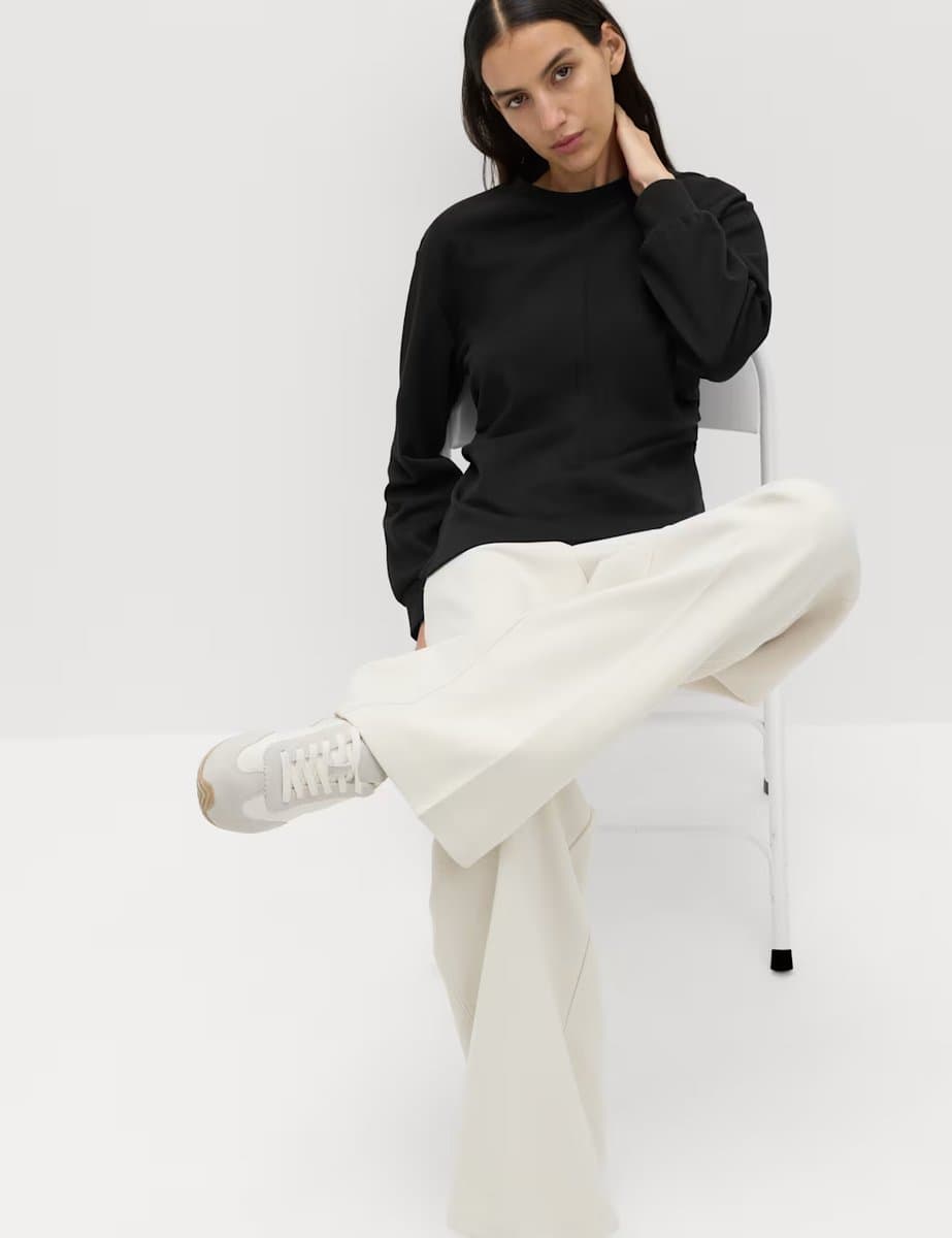 Marks & Spencer M&S Cotton Blend Waisted Sweatshirt Black