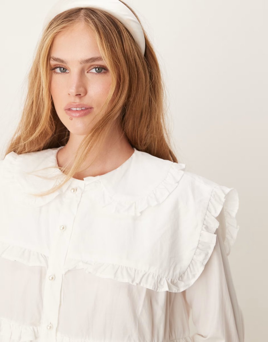ASOS Sister Jane Sweet Pea collar mini dress in white - 3